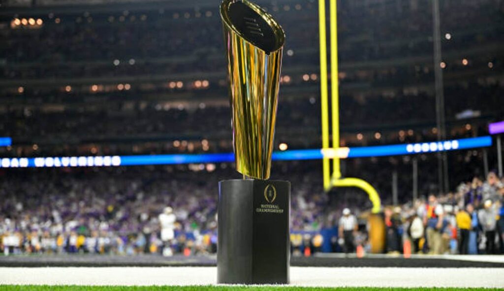 2025-26 College Football Championship Odds Houston texas a view of the the college football playoff national championship trophy during.jpg